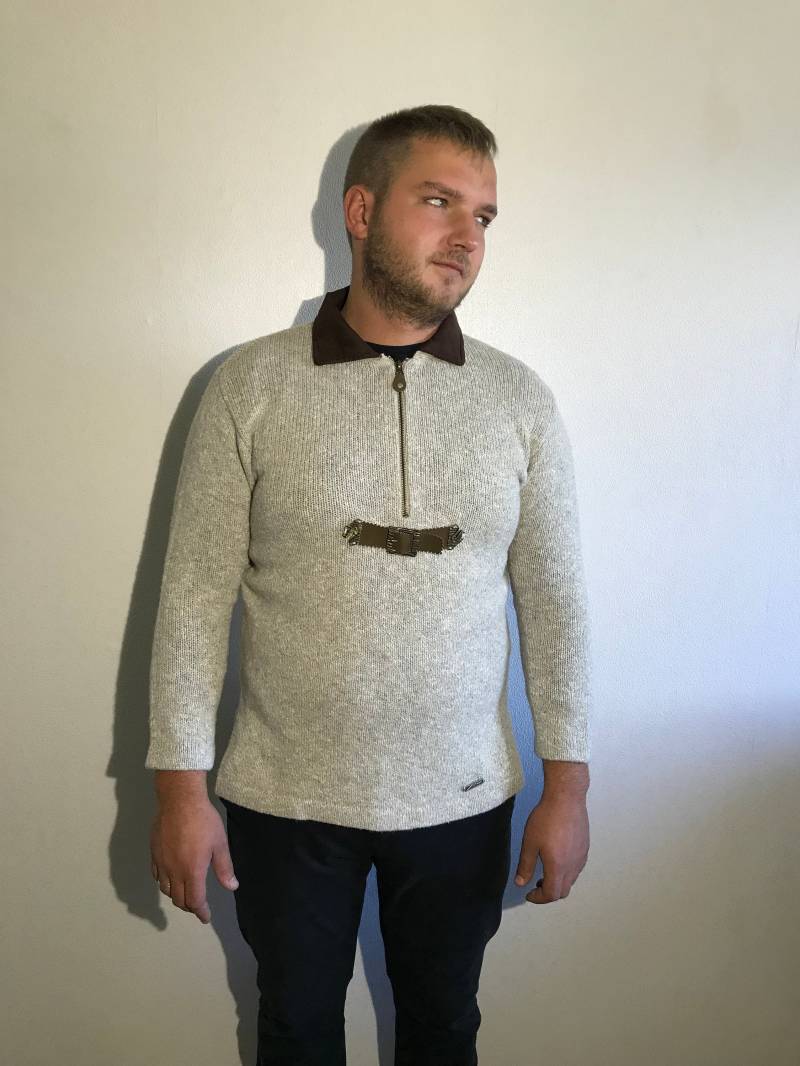 Elfenbein Weiß Tyrol Pullover Wolle Mischung Deutsch Traditionelle Bawarian Half Zip Warm Oversizedaustria Tiroler Oktoberfest Klein von VintagefairyStudio