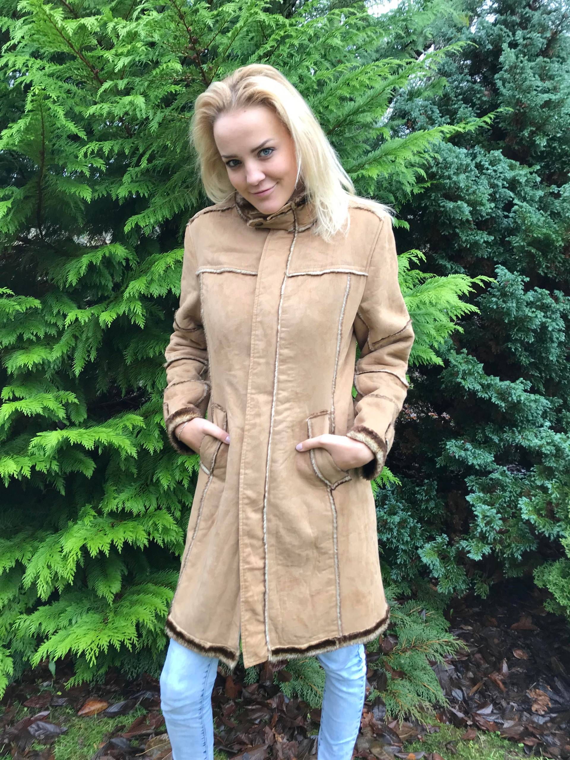 Penny Lane Mantel Vintage Kunstfell Wildleder Sand Braun Hippie Faux Shearling Blazer Hipster Festival Country Coat Medium Size von VintagefairyStudio