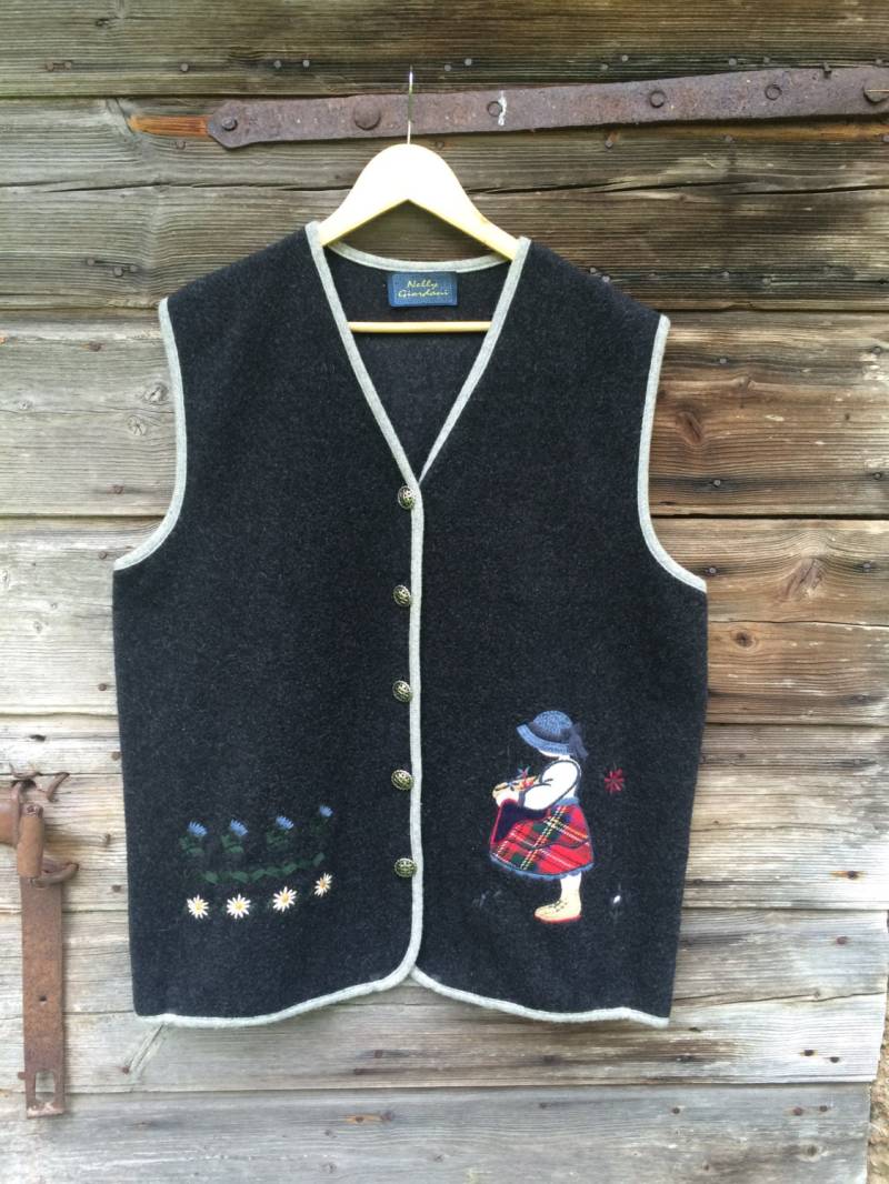 Vintage Weste Dunkel Grau Frau Holz Knopf Geschenk Für Großmutter Größe Groß von VintagefairyStudio