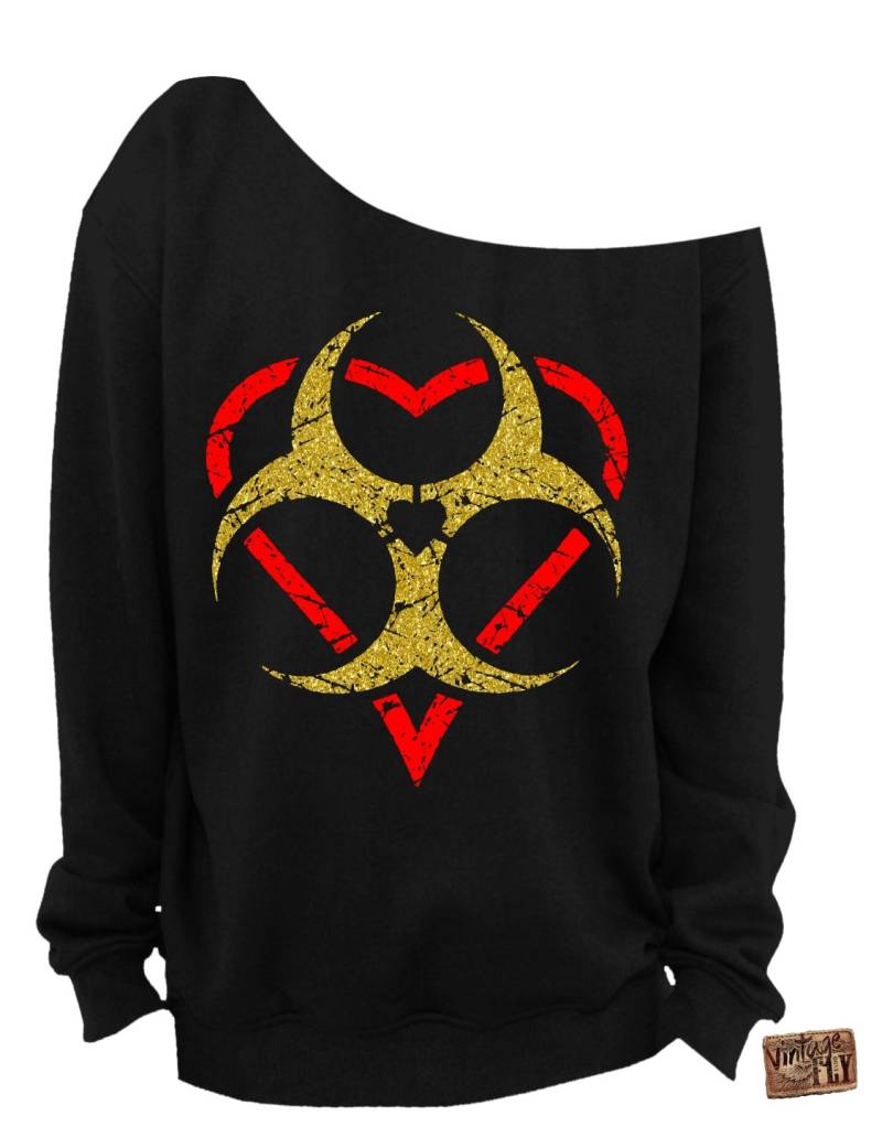 Anti-Valentine - Sweatshirt Giftige Liebe Anti-Liebe Rabatt Damen Die Schulter Sweatshirt in Schwarz Glitzer Und Rot Drucke S-3 X von Vintageflyclothingco