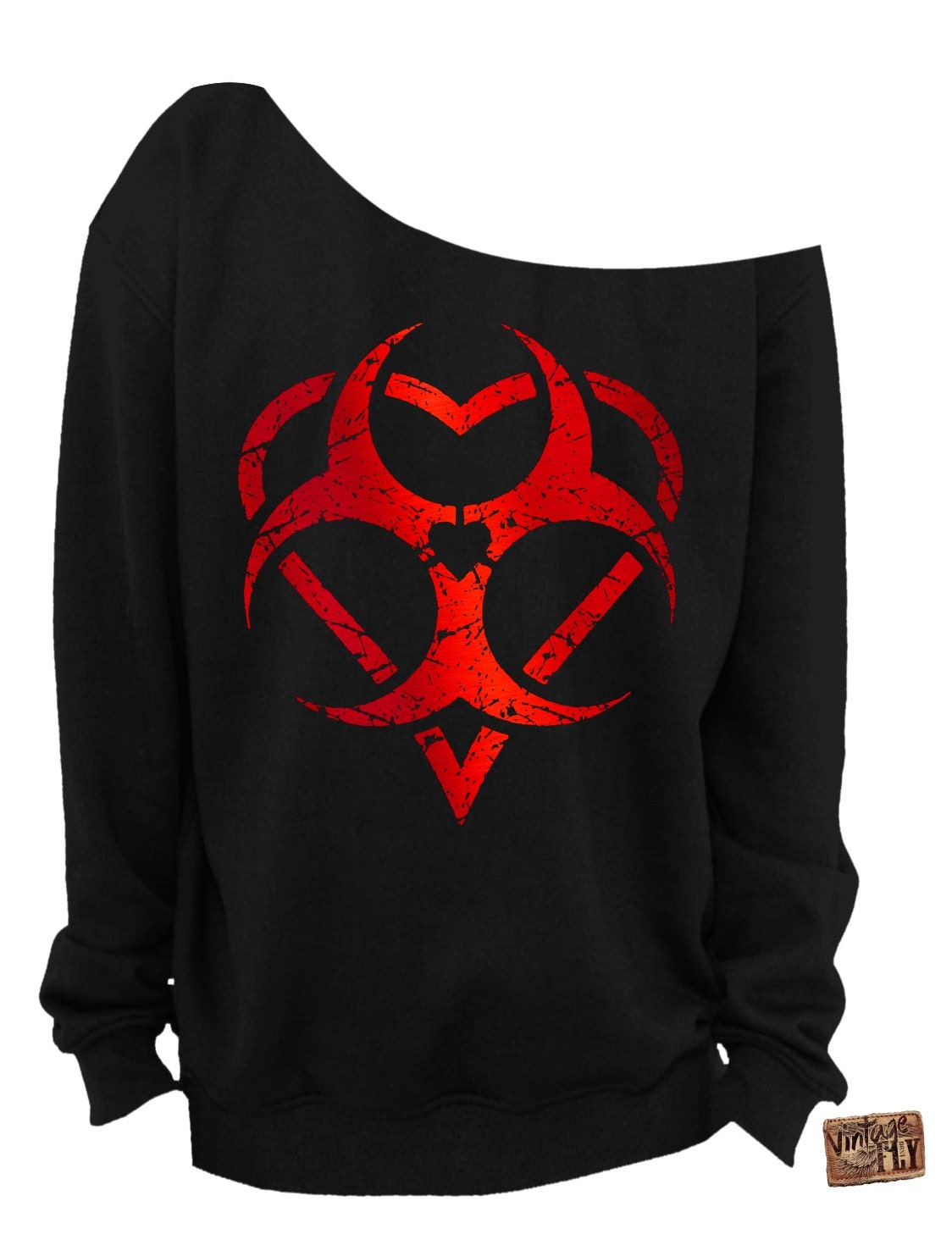 Anti-Valentinstag-Tag-Shirt - Folie Damen Aus Der Schulter Giftige Love Anti-Liebe Slouchy Sweatshirt in Schwarz Drucke S-3 X von Vintageflyclothingco