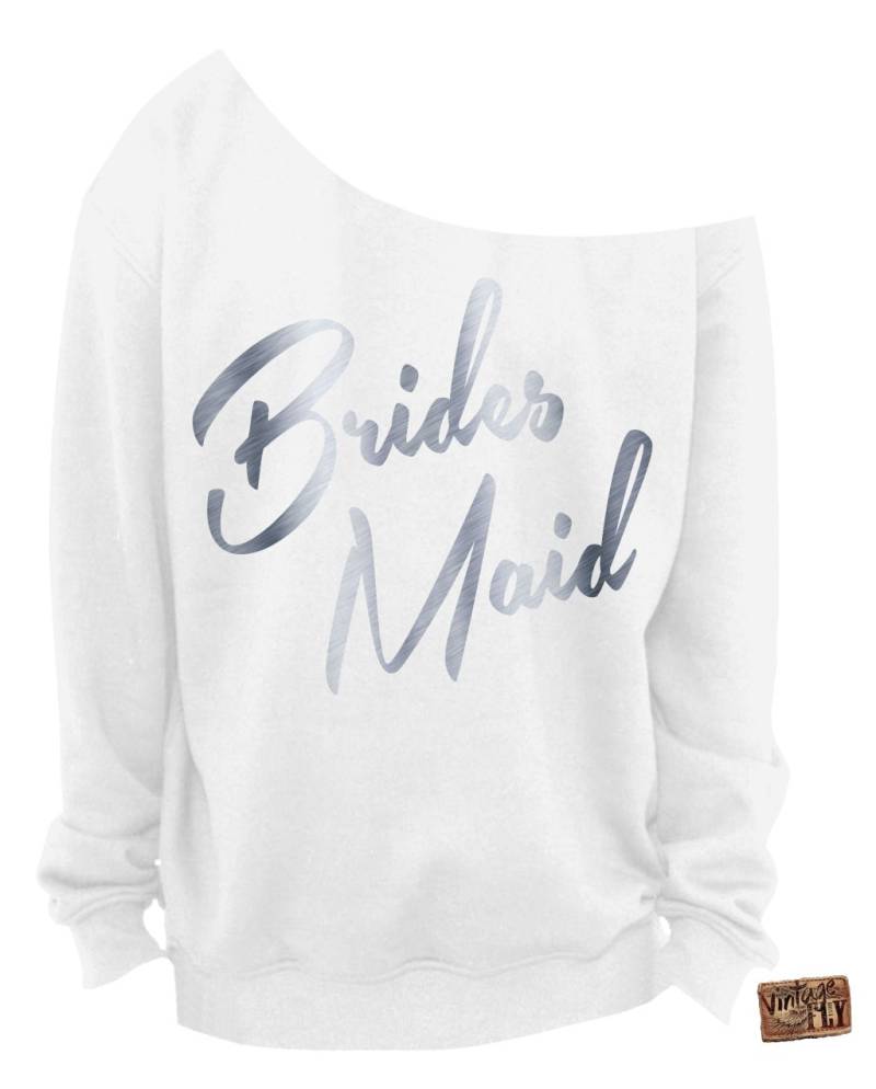 Brautjungfern Sweatshirt - Brautjungfer Geschenk Damen Slouchy Sweatshirt Off The Shoulder Weiß Mit Folienabdrücken S Xxxl von Vintageflyclothingco
