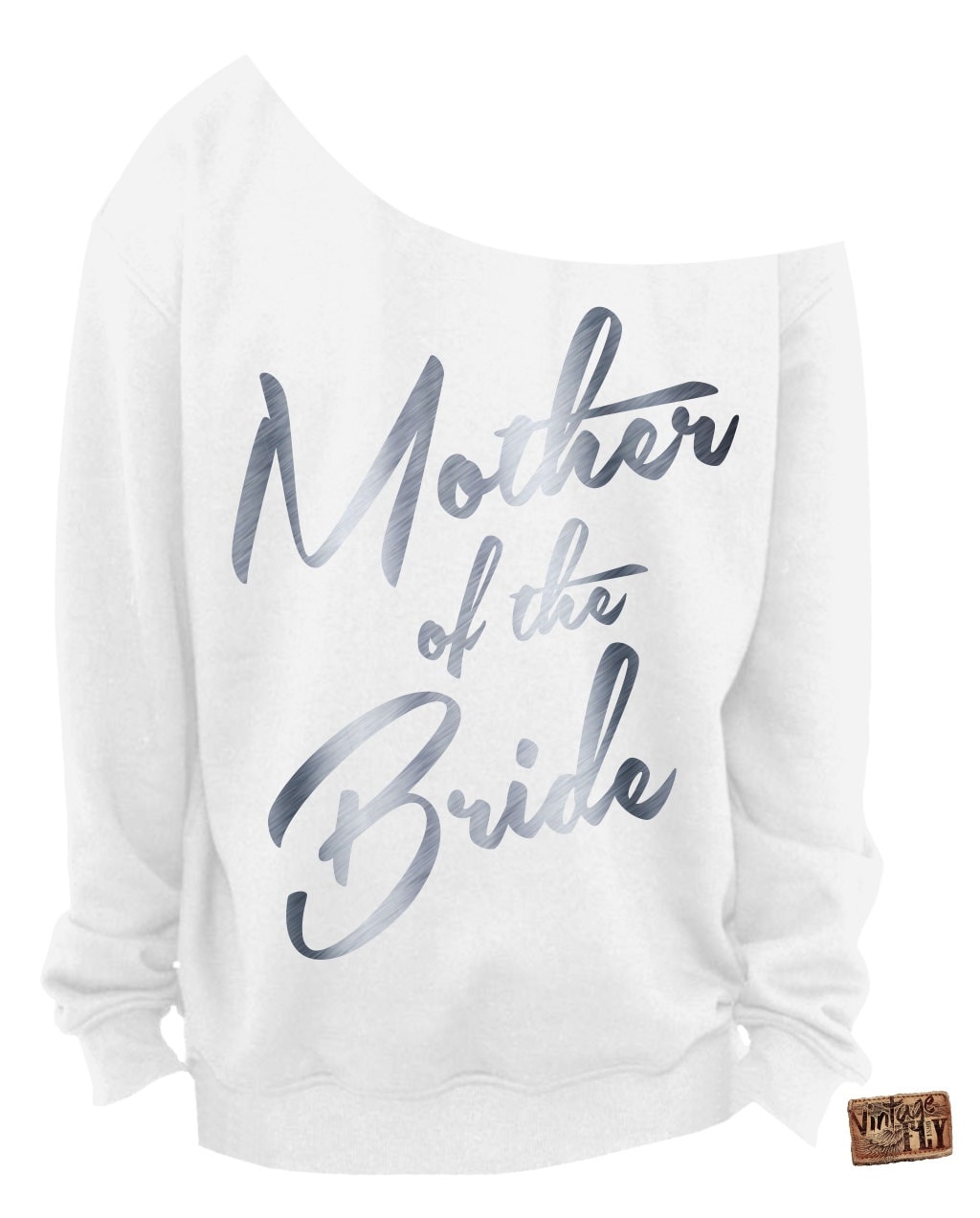 Brautmutter Sweat - Brautjungfern Geschenk Damen Slouchy Sweatshirt Off The Shoulder Weiß Mit Folienabdrücken S Xxxl von Vintageflyclothingco