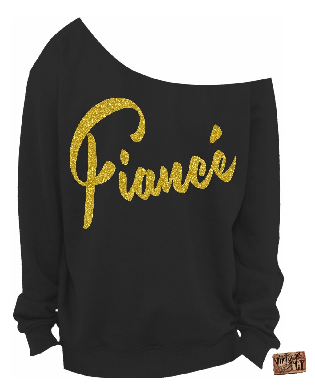 Fiance - Sweatshirt Brautdusche Damen Slouchy Sweatshirt Off The Shoulder Glitzerabdrücke S, M, Lg, Xl, Xxl, Xxxl von Vintageflyclothingco