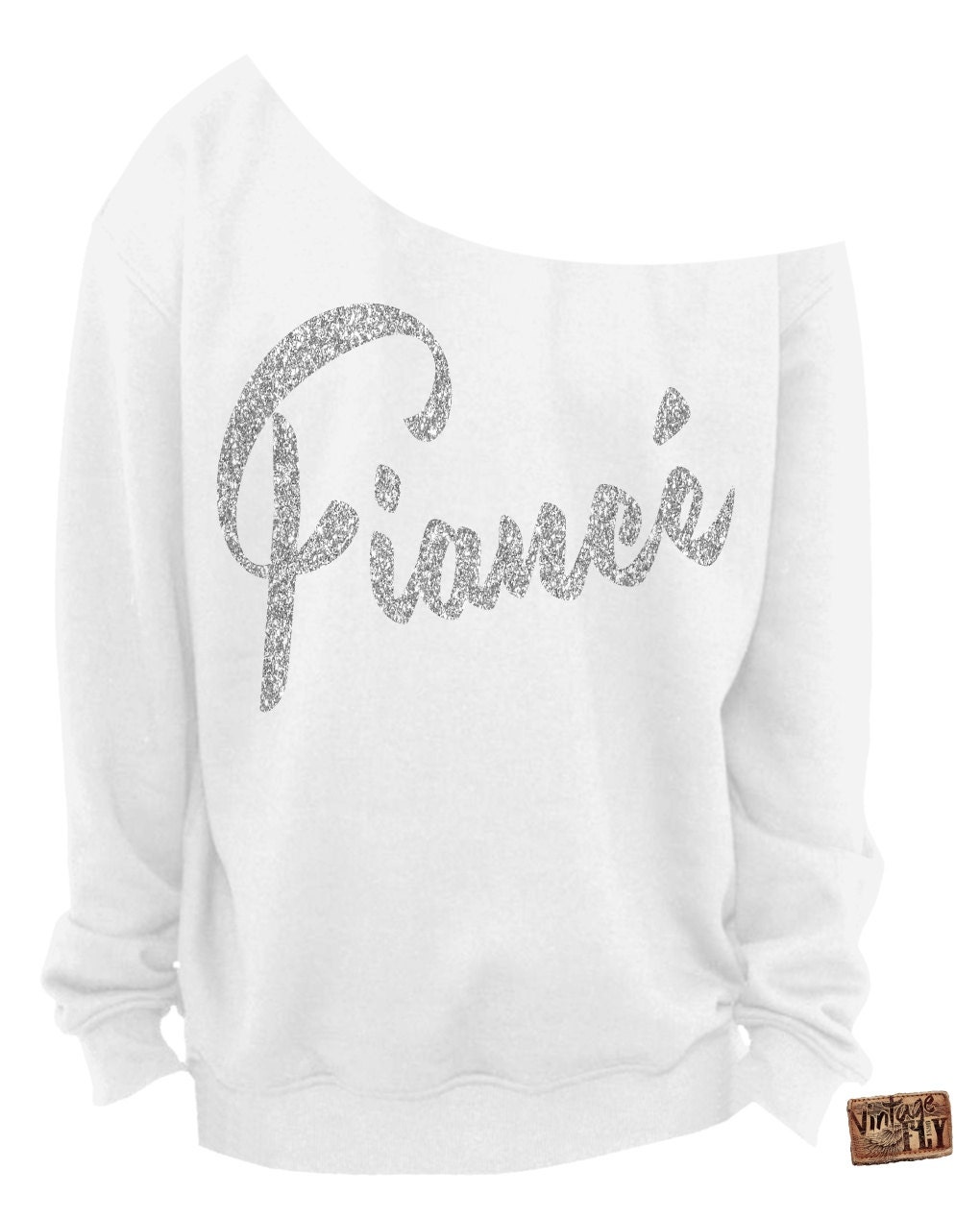 Fiance - Sweatshirt Brautdusche Damen Slouchy Sweatshirt Off The Shoulder Weißer Sweat Glitzerabdrücke S 3x von Vintageflyclothingco