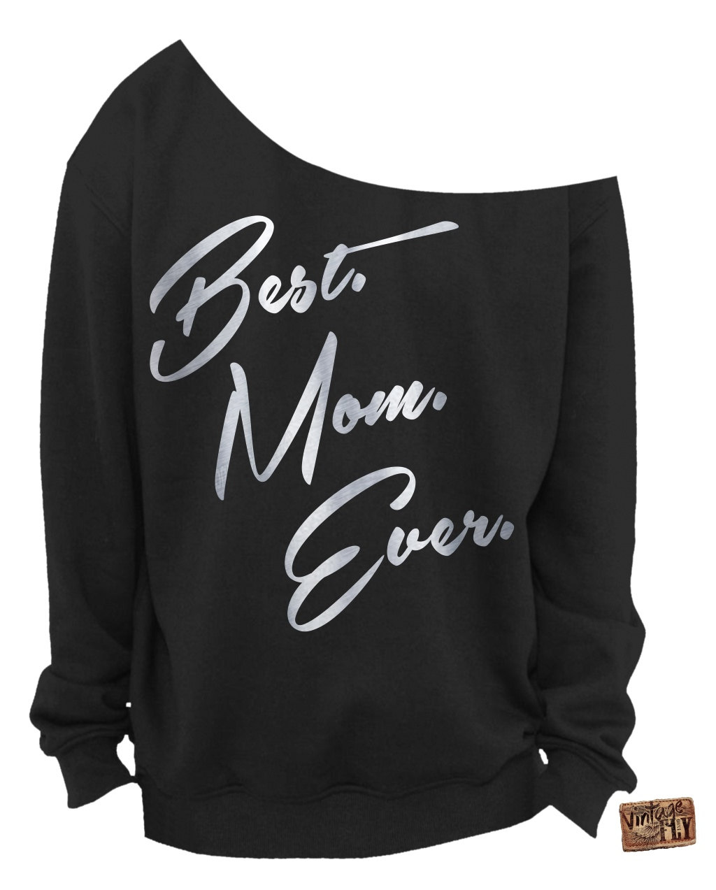 Geschenk Zum Muttertag - Beste Mama Ever Damen Slouchy Sweatshirt Off The Shoulder Folienabdrücke S, M, Lg, Xl, Xxl, Xxxl von Vintageflyclothingco