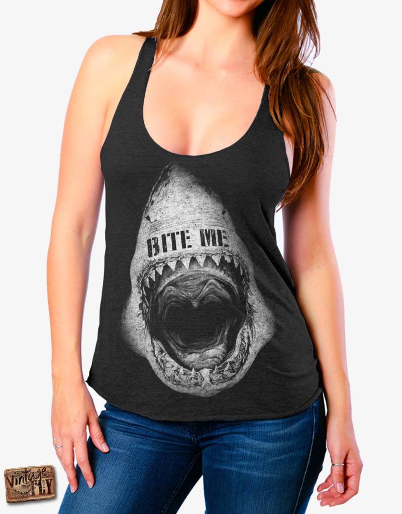 Hai Shirt - Racerback Tank Top Für Damen Bite Me Hai Shirt Lustiges Tri Blend Racer Back Größen S-xl von Vintageflyclothingco