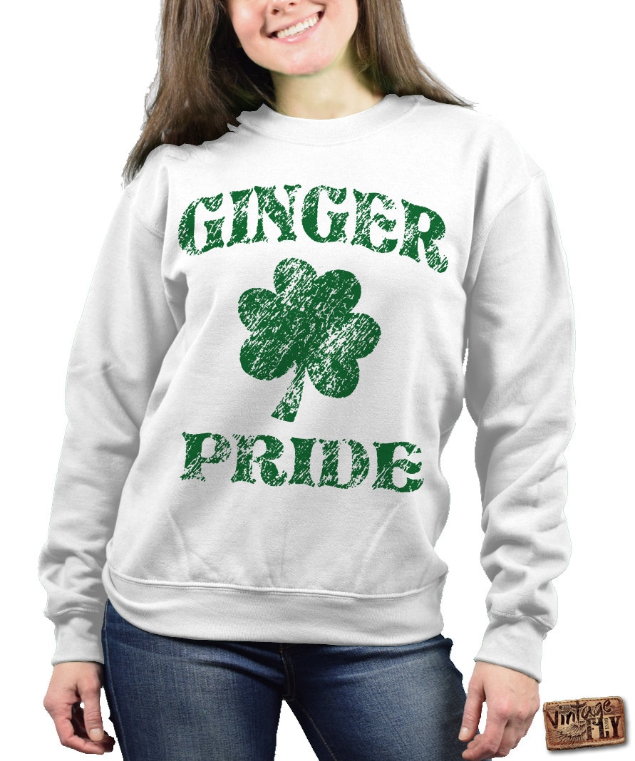 Ingwer Pride - St Patricks Day Shirt Crewneck Sweatshirt Irish Shirt Damen Shamrock in Grün, Weiß Und Grau S-3x von Vintageflyclothingco