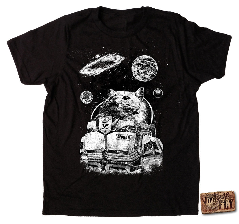 Katzen Shirt - Space Cat Jugendshirt Jungs Und Mädchen Tshirt Apollo Nine Lustiges Shirt Kindershirt in Schwarz S, M, Lg Xl von Vintageflyclothingco