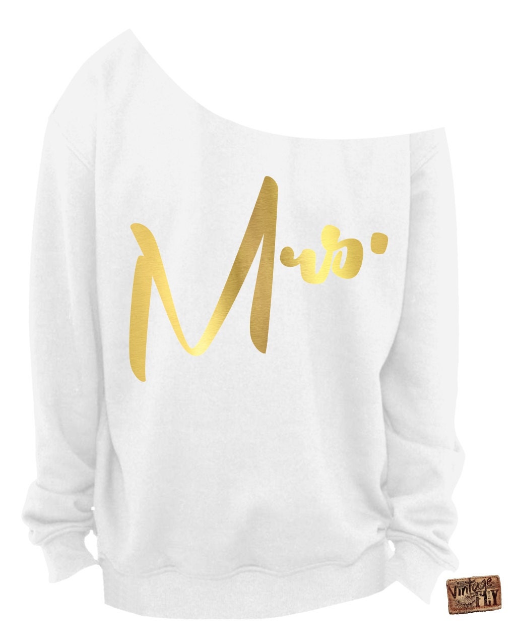 Mrs. Sweatshirt - Brautdusche Geschenk Damen Slouchy Off The Shoulder Weiß Mit Folienabdrücken S Xxxl von Vintageflyclothingco
