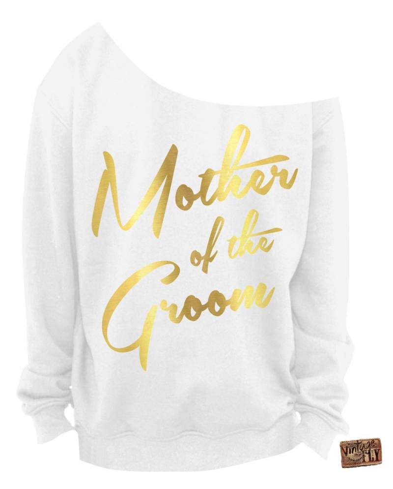 Mutter Des Bräutigam - Bridal Dusche Geschenk Damen Slouchy Sweatshirt Off The Shoulder Shirt Glitter Aufdrucke S, M, Lg, Xl, Xxl, Xxxl von Vintageflyclothingco