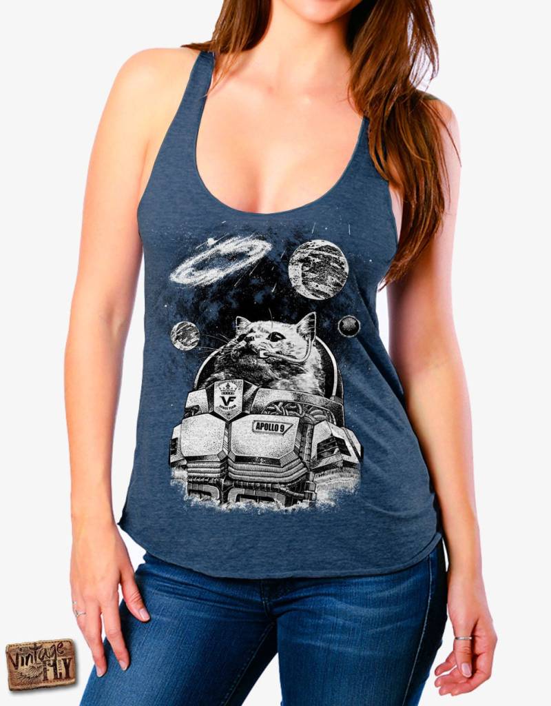 Space Cat Racerback Tank Top - Space Cat Katze Shirt Tri Mischung Racer Zurück in Schwarz, Grau, Indigo, Lila Und Royal Größen S-xl von Vintageflyclothingco
