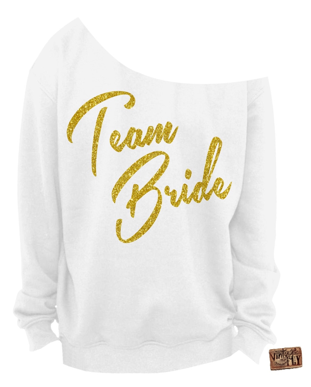 Team Bride Sweatshirt - Braut Shower Geschenk Damen Slouchy Off The Shoulder Shirt Glitzerabdrücke S, M, Lg, Xl, Xxl, Xxxl von Vintageflyclothingco