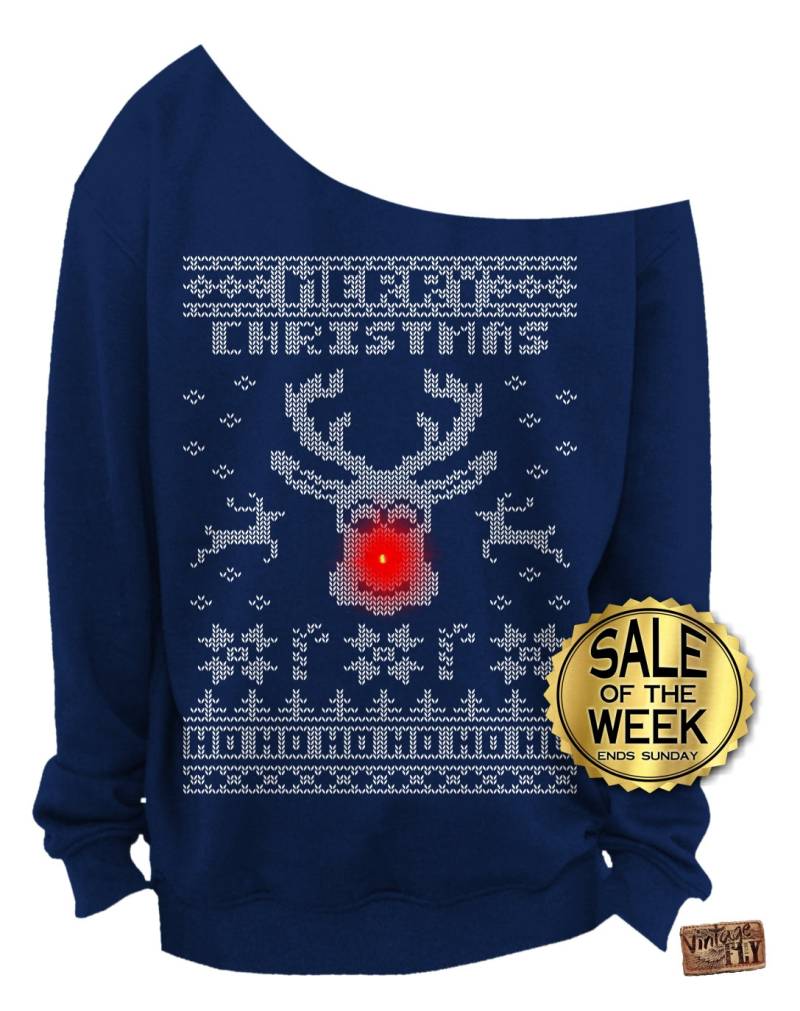 Ugly Christmas Sweater - Light Up Urlaubspullover Rudolph Damen Slouchy Sweatshirt Schwarz, Waldgrün, Marineblau Und Rot S 3xl von Vintageflyclothingco
