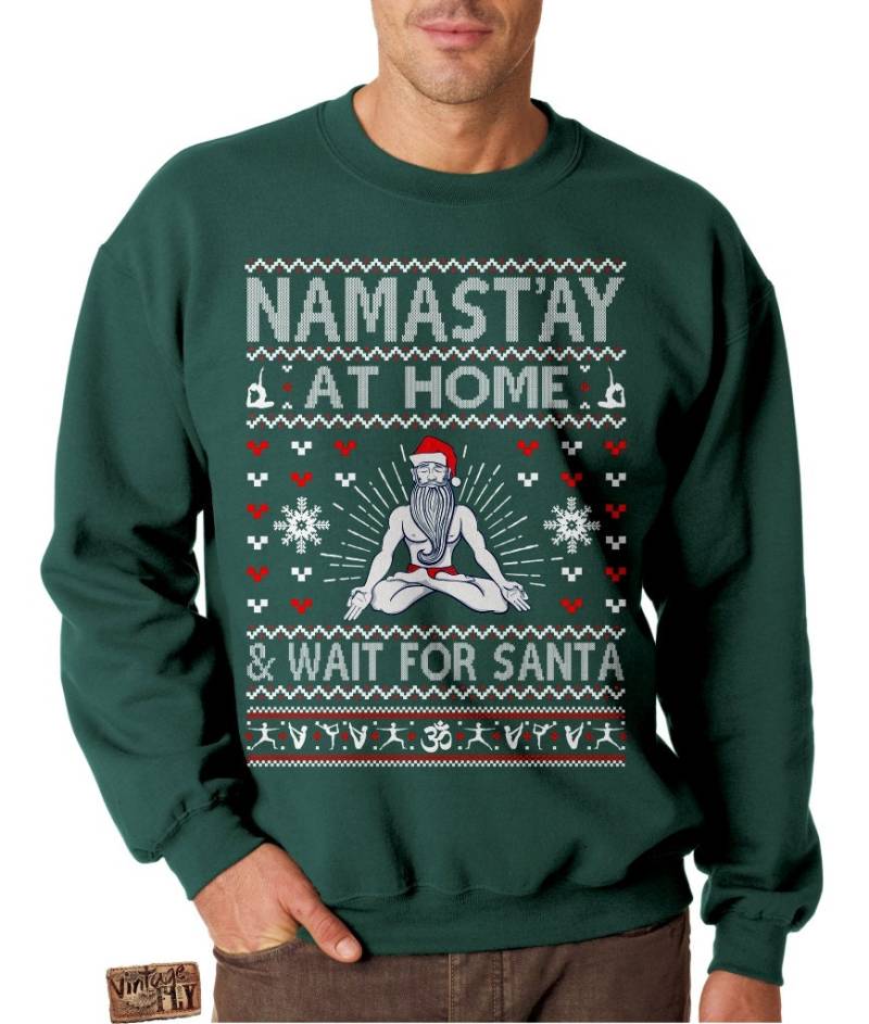 Ugly Christmas Sweater - Namastay Zu Hause & Warten Auf Santa Yoga Ohm Unisex Crewneck Sweatshirt Pullover S, M, L, Xl, Xxl, 3Xl von Vintageflyclothingco
