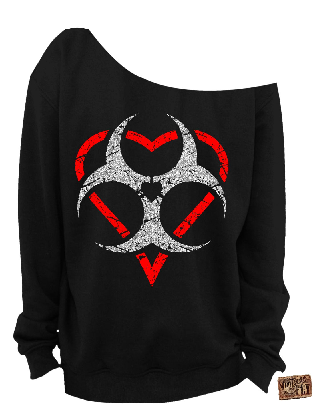 Valentins Tag - Giftige Love Sweatshirt Anti-Liebe Damen Slouchy Sweatshirt in Schwarz Glitzer Und Rot Druck S-3 X von Vintageflyclothingco