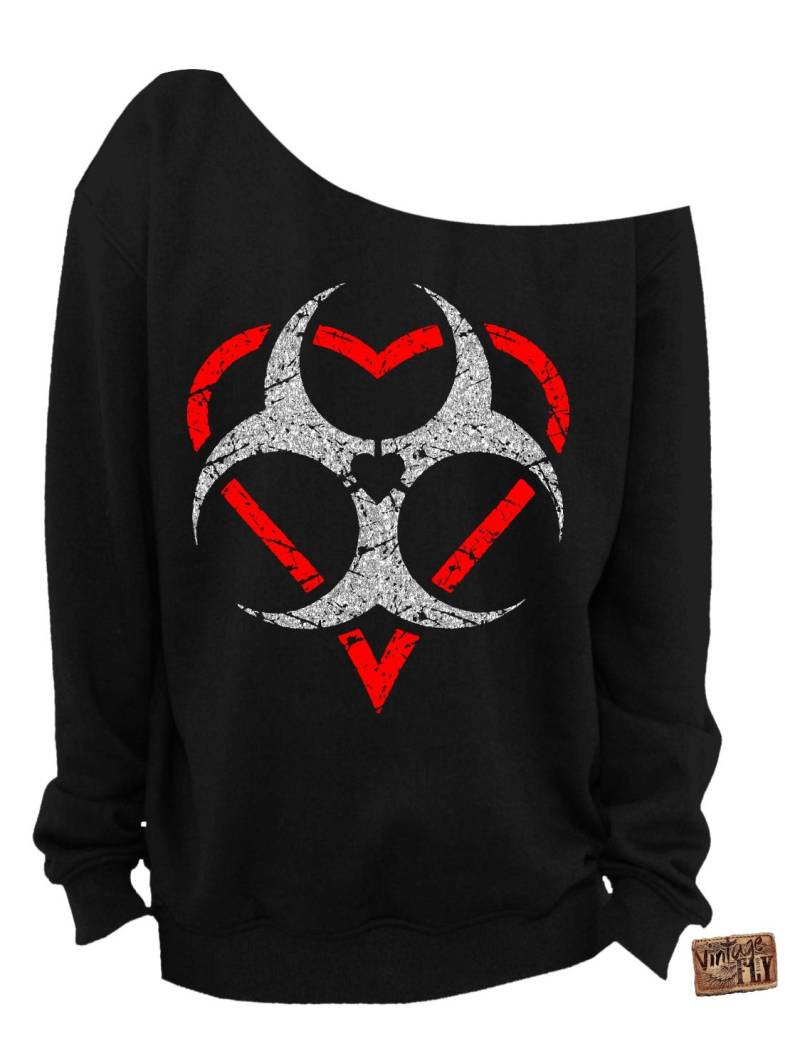 Valentins Tag - Giftige Love Sweatshirt Anti-Liebe Damen Slouchy Sweatshirt in Schwarz Glitzer Und Rot Druck S-3 X von Vintageflyclothingco
