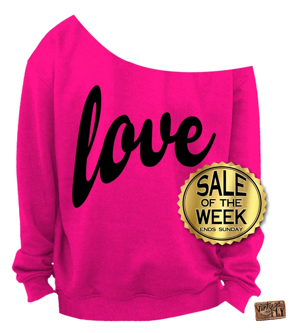 Valentinstag - Love Sale Damen Freundin Xo Valentinstag Geschenk Slouchy Off The Shoulder Sweater Schwarz Rot, Grau, Hot Pink von Vintageflyclothingco