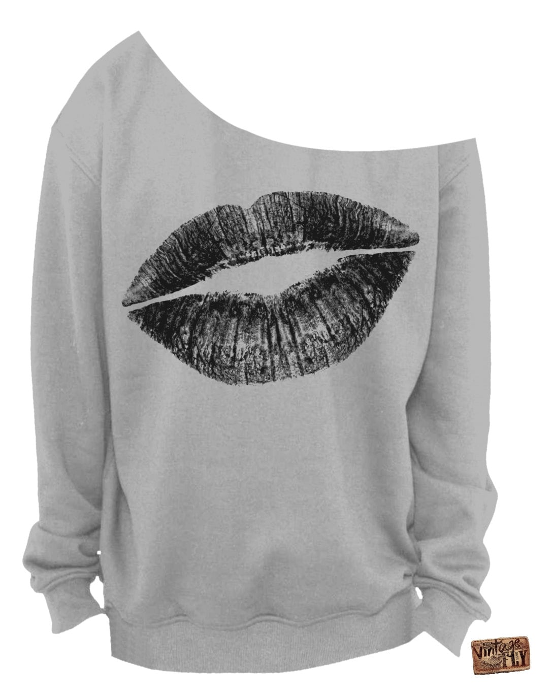 Valentinstag Sweatshirt - Kiss Lips Slouchy Sweatshirt Off The Shoulder Sport Grey Rot Hot Pink Weiß Schwarze Tinte S-3x von Vintageflyclothingco