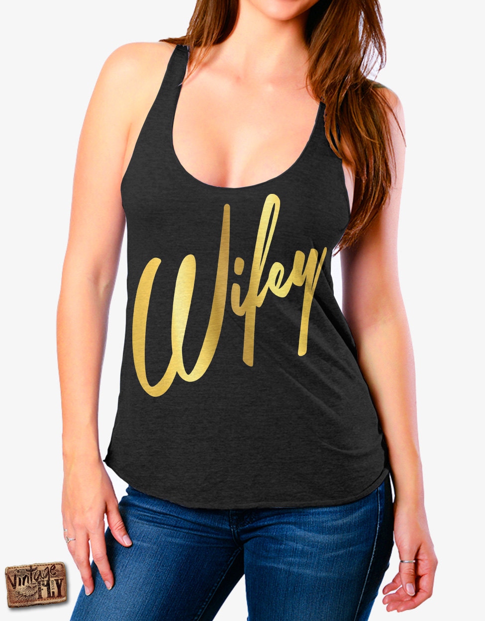 Wifey Racerback Tank Top - Wifey Tank Shirt Tri Blend Racer Back Gold Folienabdrücke Viele Farboptionen Größen Xs-Xl von Vintageflyclothingco