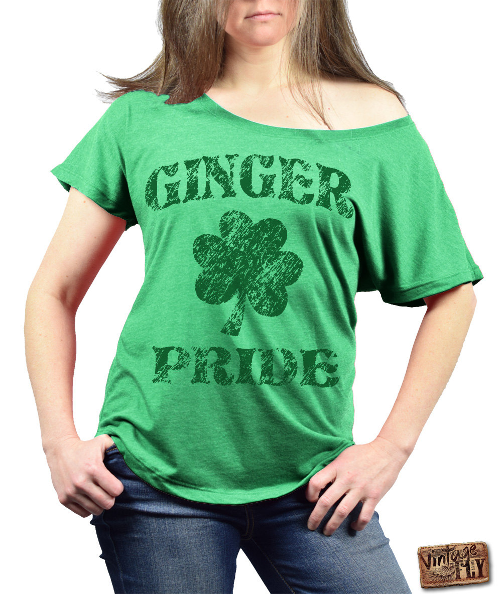 st Patrick Es Day Shirt - Ginger Pride Damen Slouchy Vintage Tri Blend Off The Shoulder Grüne Tinte Xs Xxl von Vintageflyclothingco