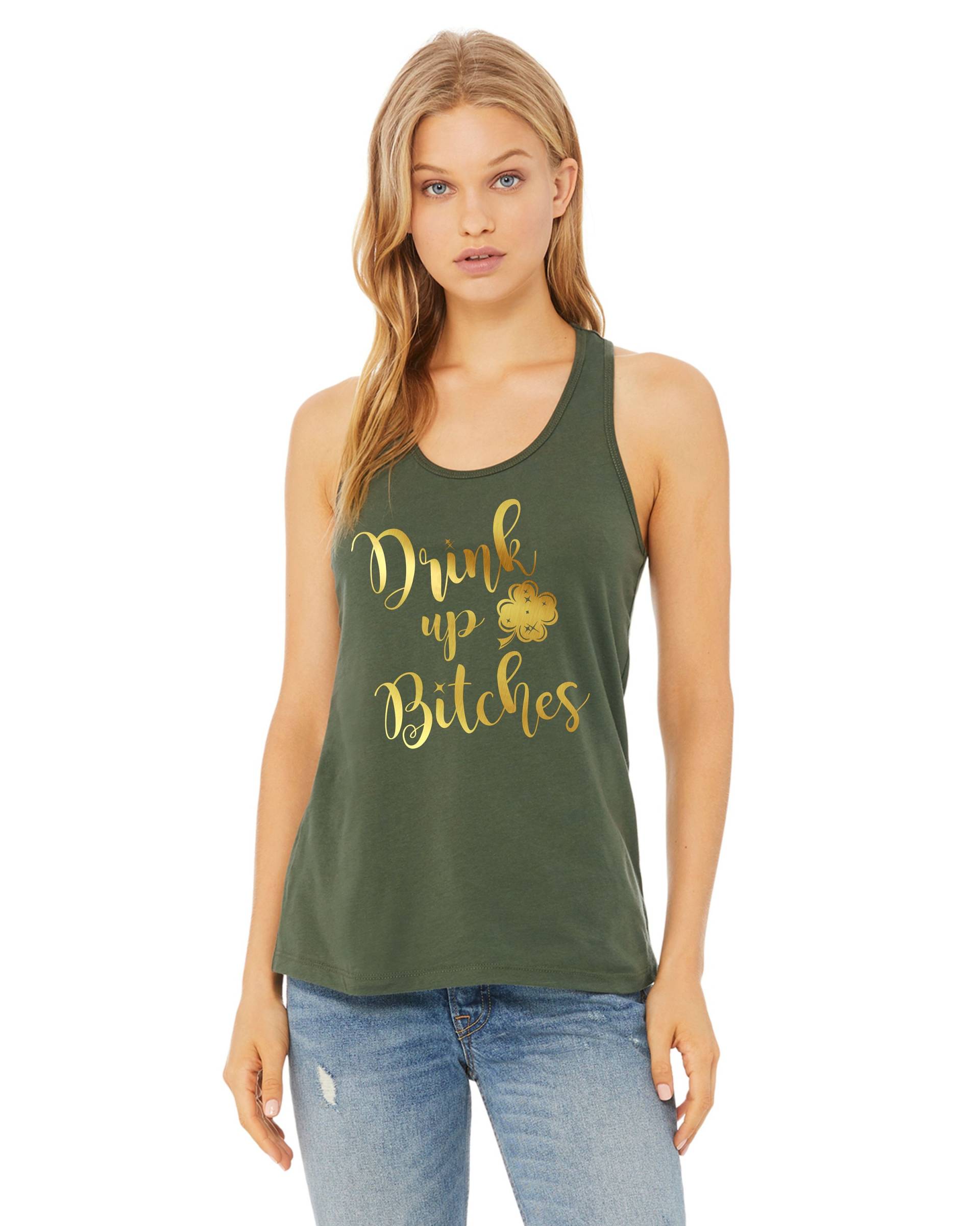 st Patrick Tank-Top - Drink Up Hündinnen Damen Entspannt Fit Racerback Tank Folie Impressum S-xxl von Vintageflyclothingco