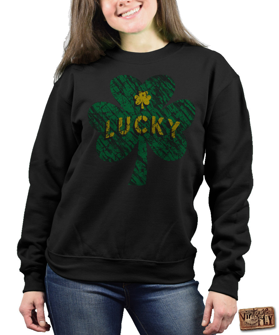 st Patricks Day - Lucky Sweatshirt Damen Vintage Shamrock Irish Shirt Crewneck Pullover Schwarz S, Med, Groß, Xl, Xxl, 3X von Vintageflyclothingco