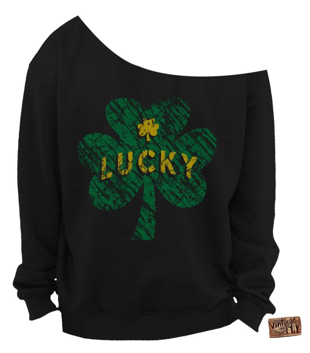st Patricks Day - Lucky Sweatshirt Damen Vintage Shamrock Irish Shirt Slouchy Pullover Schwarz S, Med, Groß, Xl, Xxl, 3X von Vintageflyclothingco