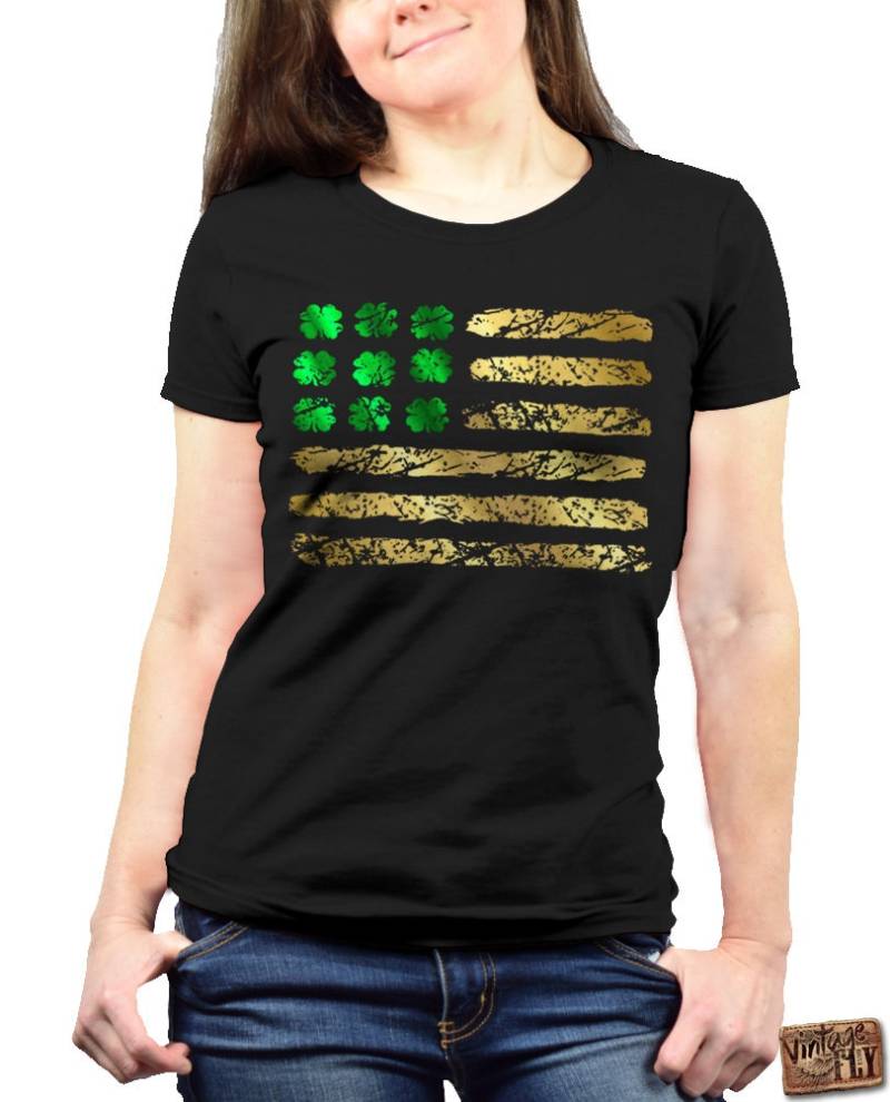 st Patricks Day Shirt - Damen T-Shirt Irish American Irish Shirt Flag Waterbase Green & Gold Foil Imprint S-3x von Vintageflyclothingco