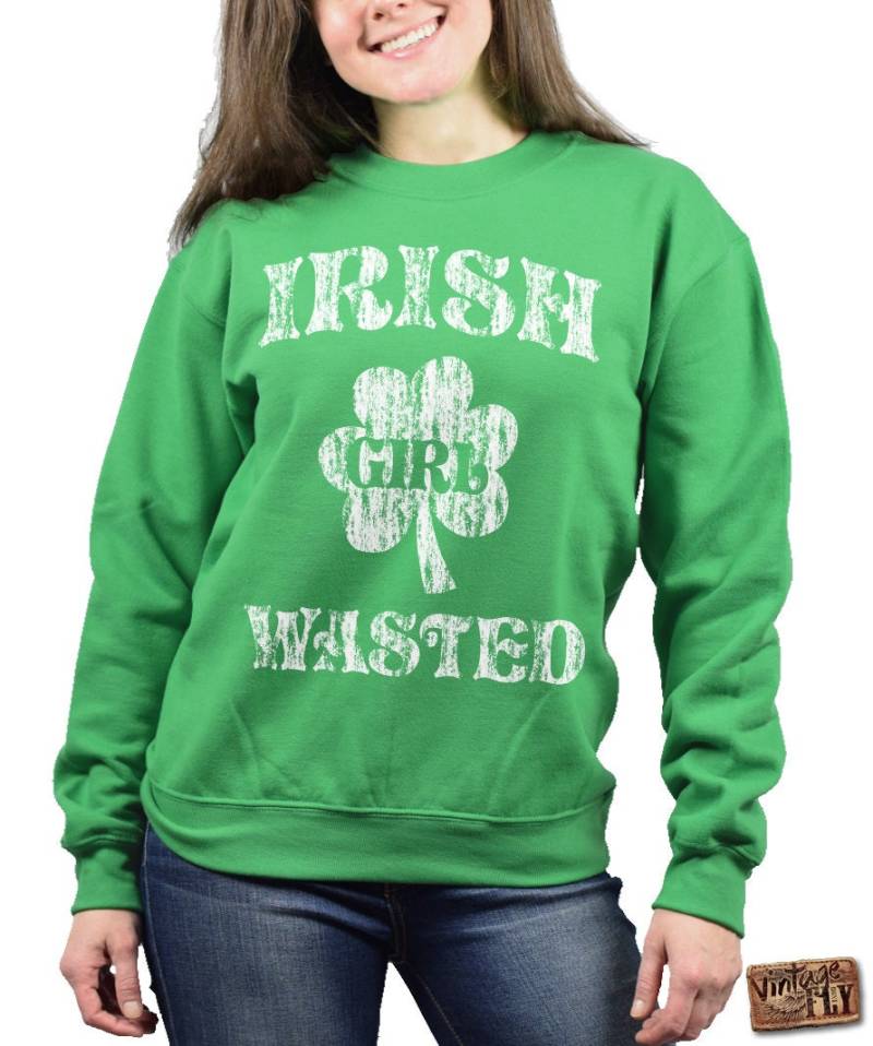 st Patricks Day Shirt - Irish I Were Drunk Shirt Damen Crewneck Sweatshirt Shamrock Green Mit Weißem Aufdruck S-3x von Vintageflyclothingco