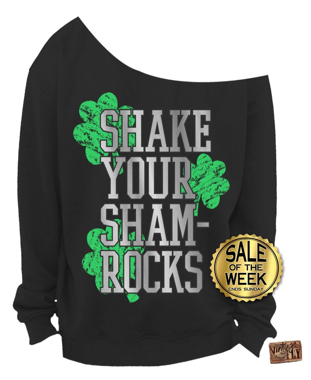 st Patricks Day Shirt - Sweatshirt Shake Your Shamrocks Irish Damen Off Shoulder Pullover Schwarz S, Med, Groß, Xl, Xxl, 3X von Vintageflyclothingco