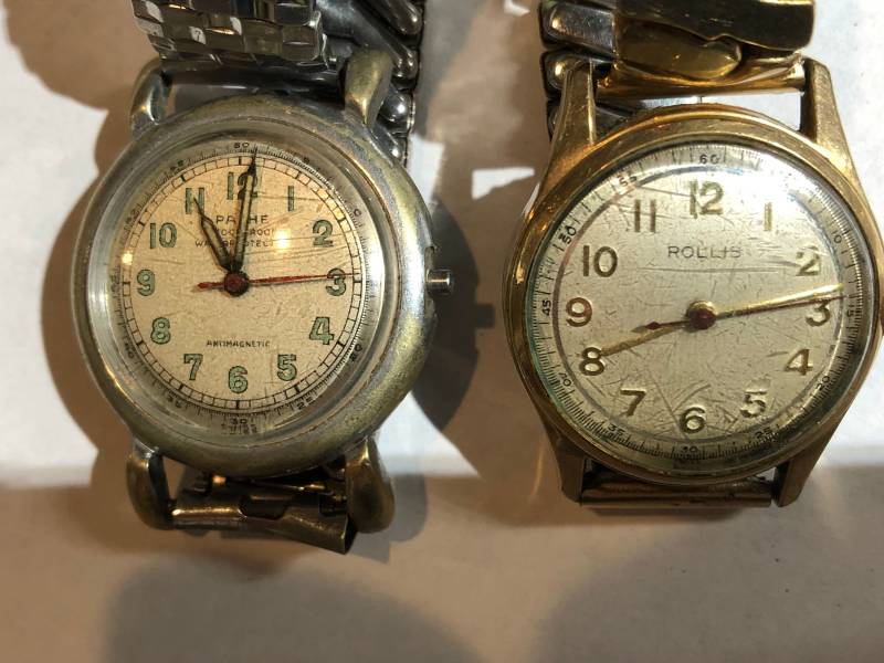 2 Vintage Watches Pathe Und Rollis Military? Für Teile Oder Reparatur As-Is von Vintagegini