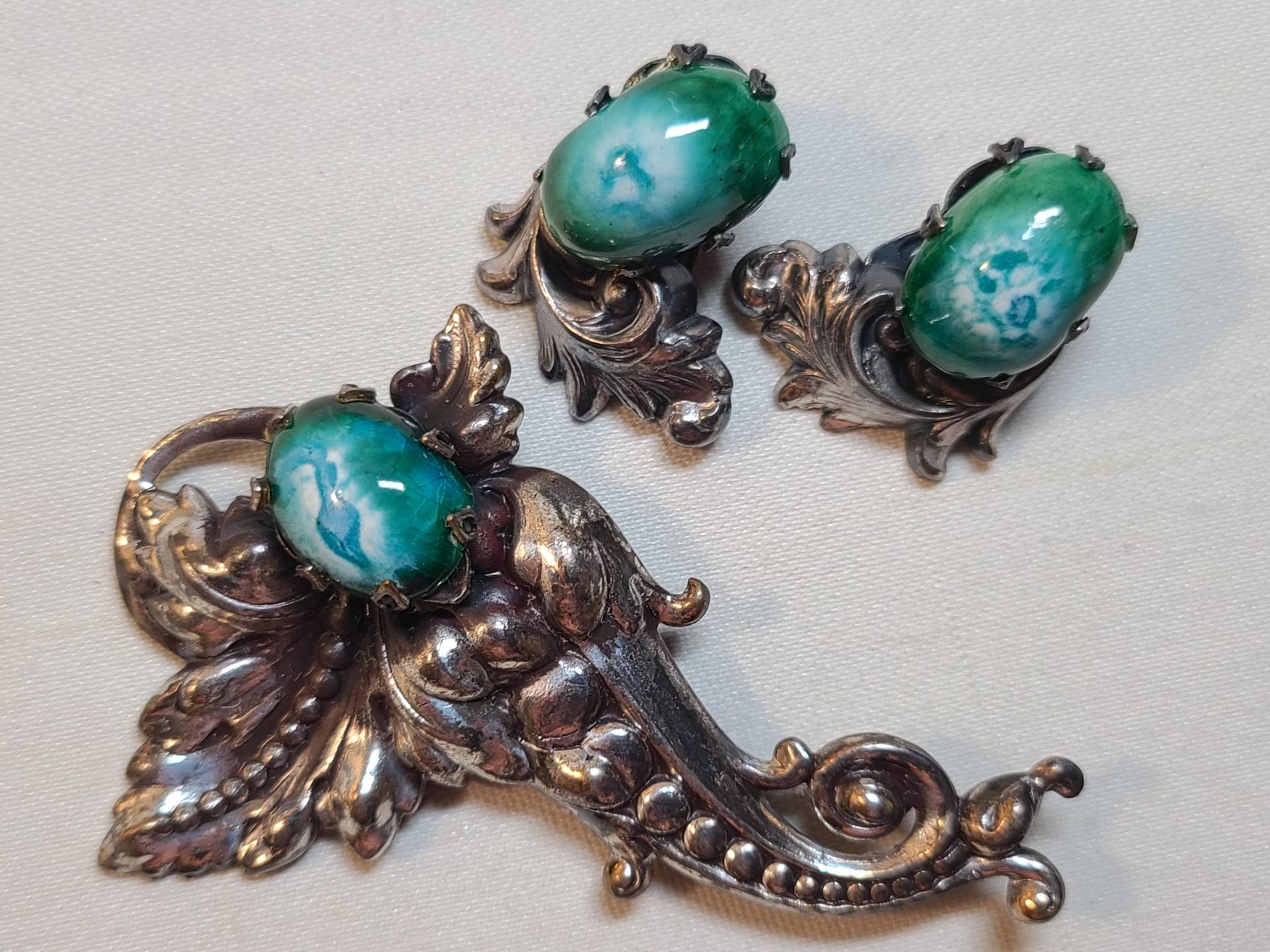 Vintage Demi-Parure Mit Glascabochons von Vintageisnow