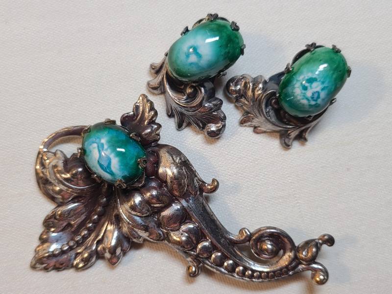 Vintage Demi-Parure Mit Glascabochons von Vintageisnow
