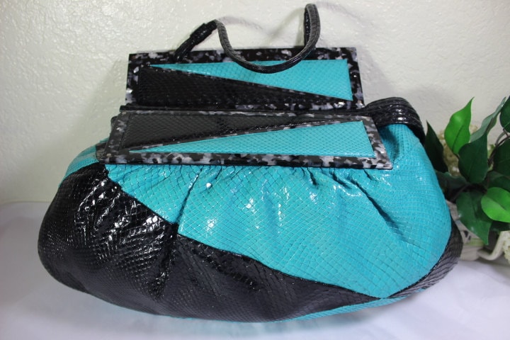 Fendi Blau Und Schwarz Schlangenleder Python Leder Tote Schultertasche Große Italien von Vintages727