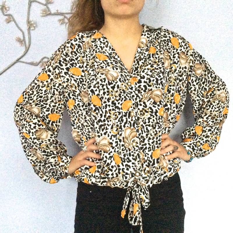 70S Leopard Print Bluse Seidiges Top Mit Ballon-Ärmeln 70S Leopard Print Bluse Seidiges Top Mit Ballon-Ärmeln von VintagestarParis