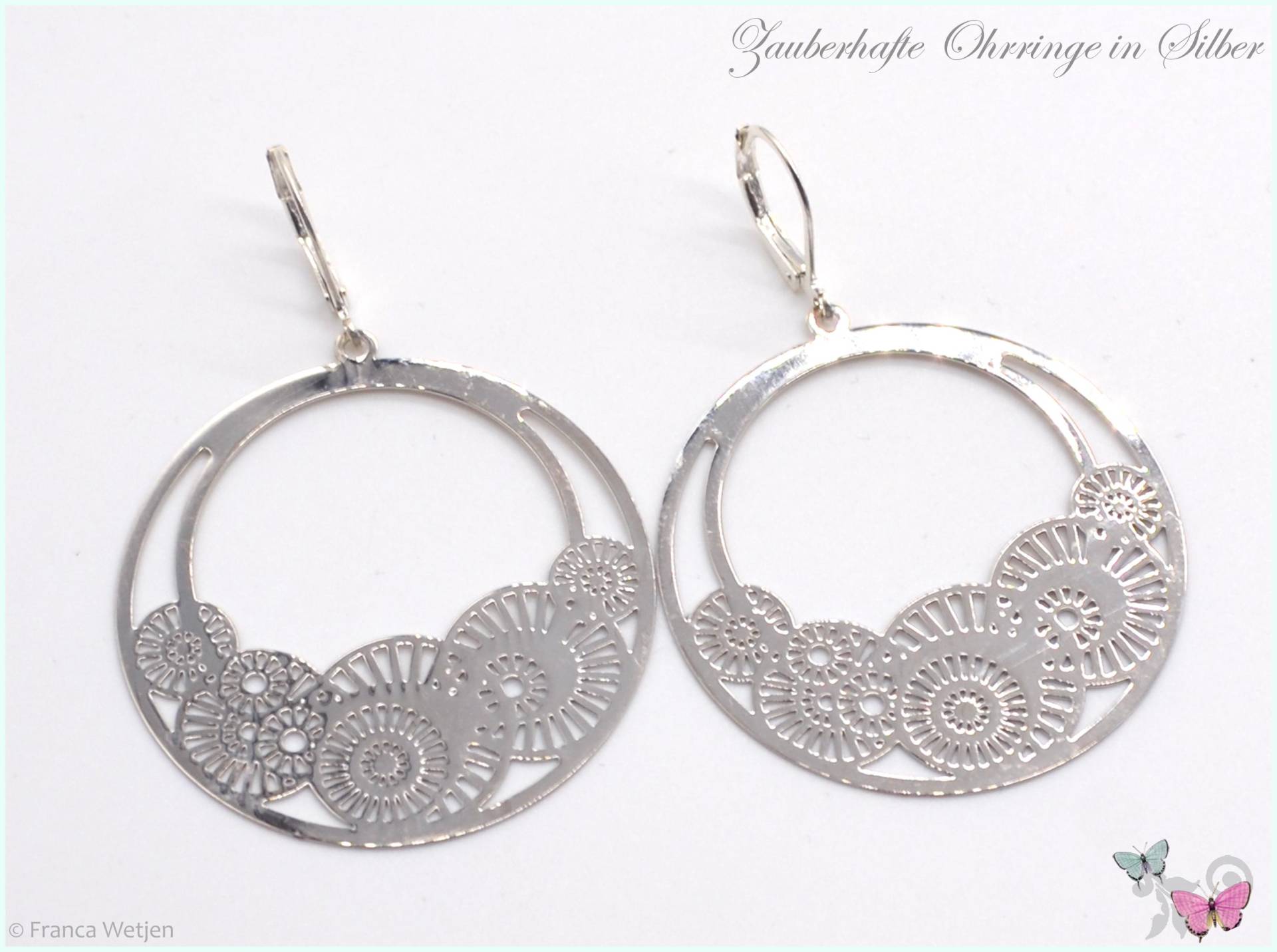 Creolen Filigran Silber Rund Groß Sommer Ohrringe Ohrhänger Edelstahl Leicht Dünn Kreise Gestanzt Boho Metall Hippie Bohemian Geometrisch von VintagestyleEarrings
