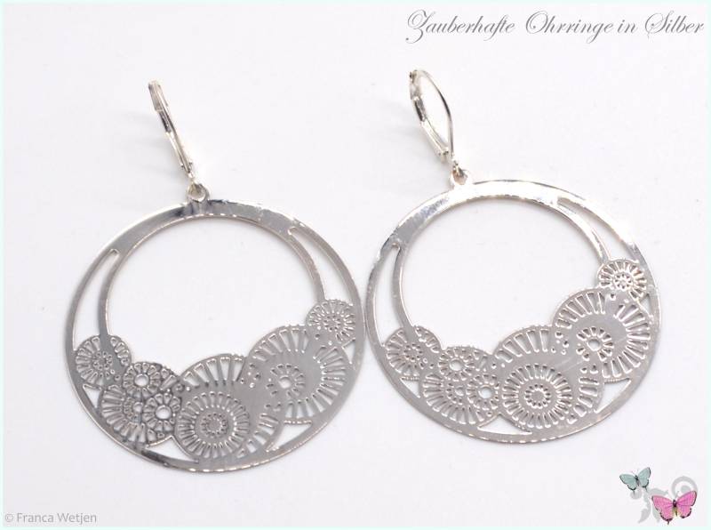 Creolen Filigran Silber Rund Groß Sommer Ohrringe Ohrhänger Edelstahl Leicht Dünn Kreise Gestanzt Boho Metall Hippie Bohemian Geometrisch von VintagestyleEarrings