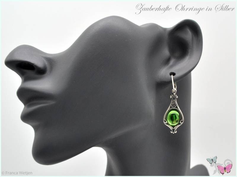 Edle Vintage Style Silber Ohrhänger Peridot-Grün Hellgrün Oval Ohrringe Jugendstil Art Deco Edelstahl Hochzeit Versilbert Verschließbar von VintagestyleEarrings