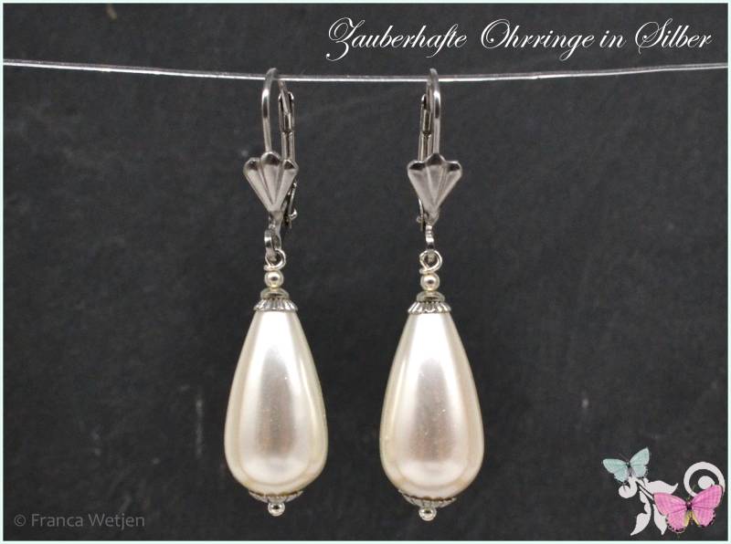 Elegante Vintage Stil Ohrhänger Tropfen Träne Glaswachs Perle Weiß Crème Silber Style Ohrringe Fein Hochzeit Lang Festlich Opulent Xl von VintagestyleEarrings