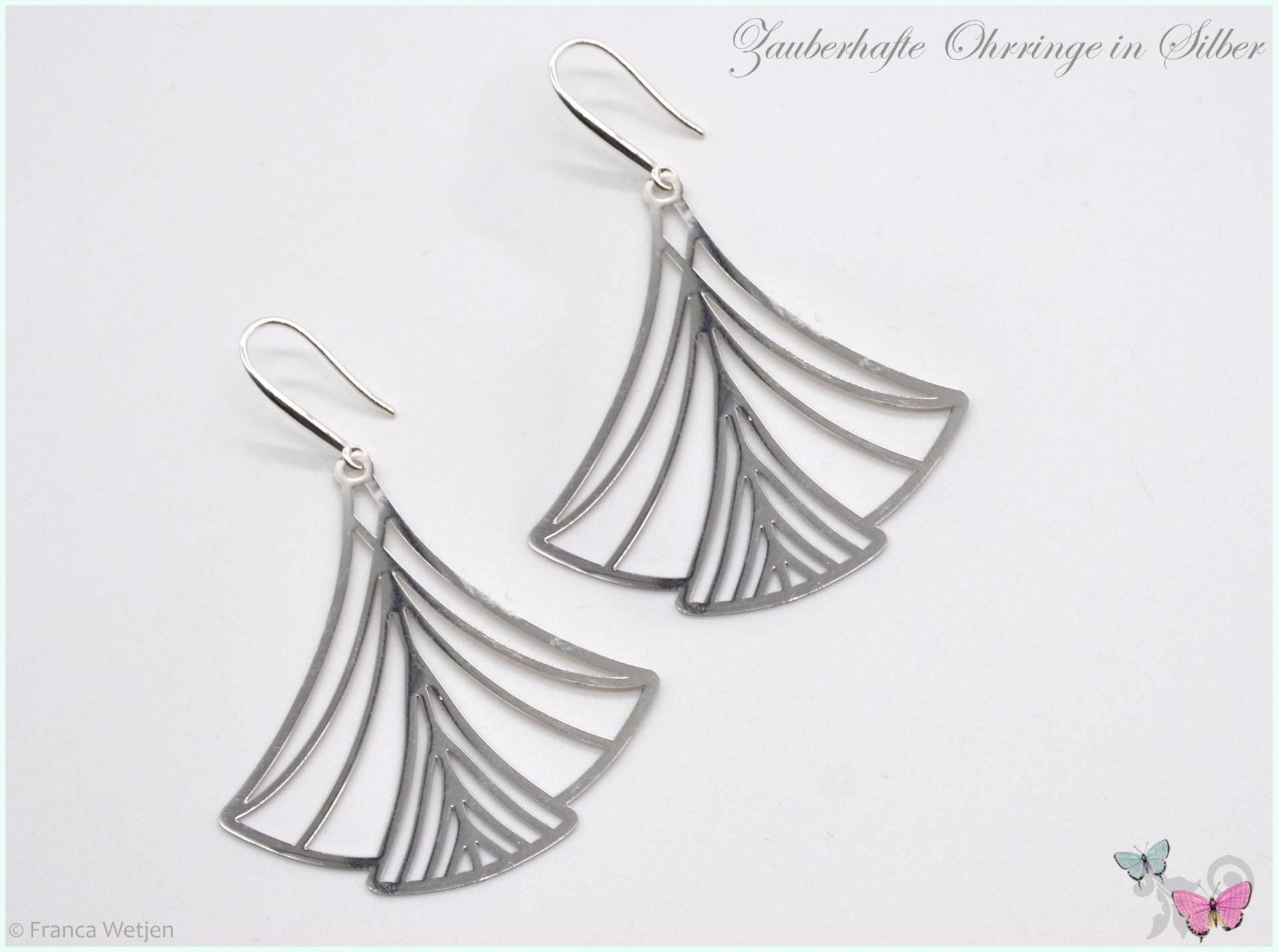 Große Ohrringe Ohrhänger Fächerform Hängeohrringe Geometrisch Silber Dünn Filigran Leicht Boho Edelstahl von VintagestyleEarrings
