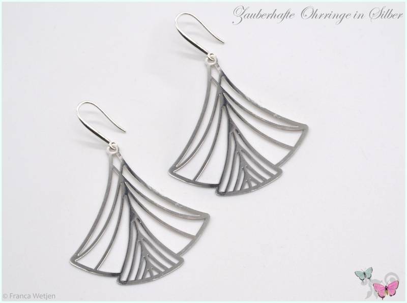 Große Ohrringe Ohrhänger Fächerform Hängeohrringe Geometrisch Silber Dünn Filigran Leicht Boho Edelstahl von VintagestyleEarrings