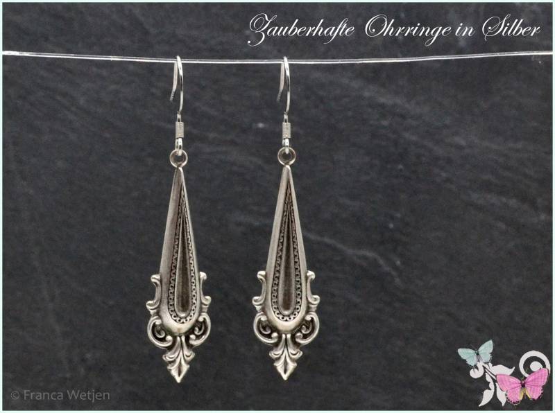 Lange Hängeohrringe Ohrhänger Silber Versilbert Vintage Stil Viktorianisch Jugendstil Verschließbar Edelstahl Ohrringe von VintagestyleEarrings