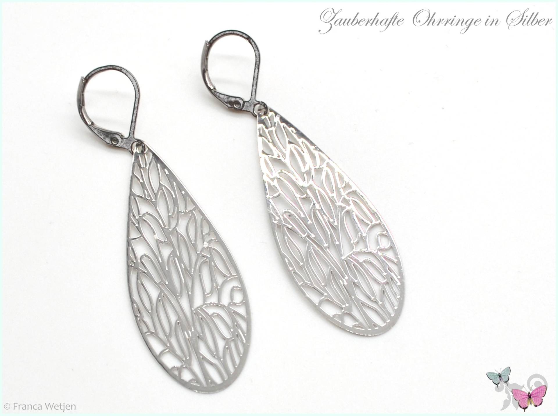 Lange Ohrhänger Ohrringe Tropfen Blatt Silber Dünn Filigran Leicht Metall Hängeohrringe Boho Verschließbar Edelstahl von VintagestyleEarrings