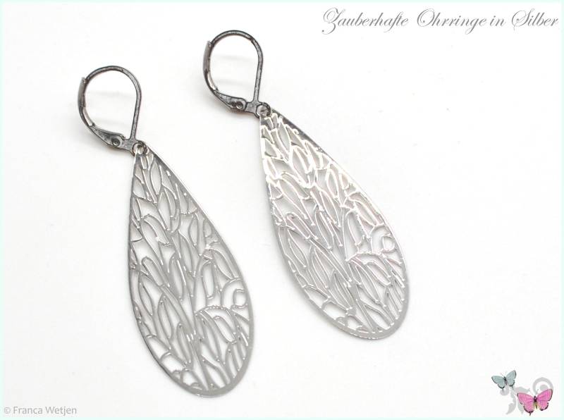 Lange Ohrhänger Ohrringe Tropfen Blatt Silber Dünn Filigran Leicht Metall Hängeohrringe Boho Verschließbar Edelstahl von VintagestyleEarrings