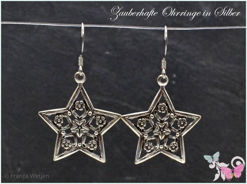 Ohrhänger Silber Sterne Hängeohrringe Versilbert Vintage Stil Verschließbar Edelstahl Ohrringe Silberohrringe von VintagestyleEarrings