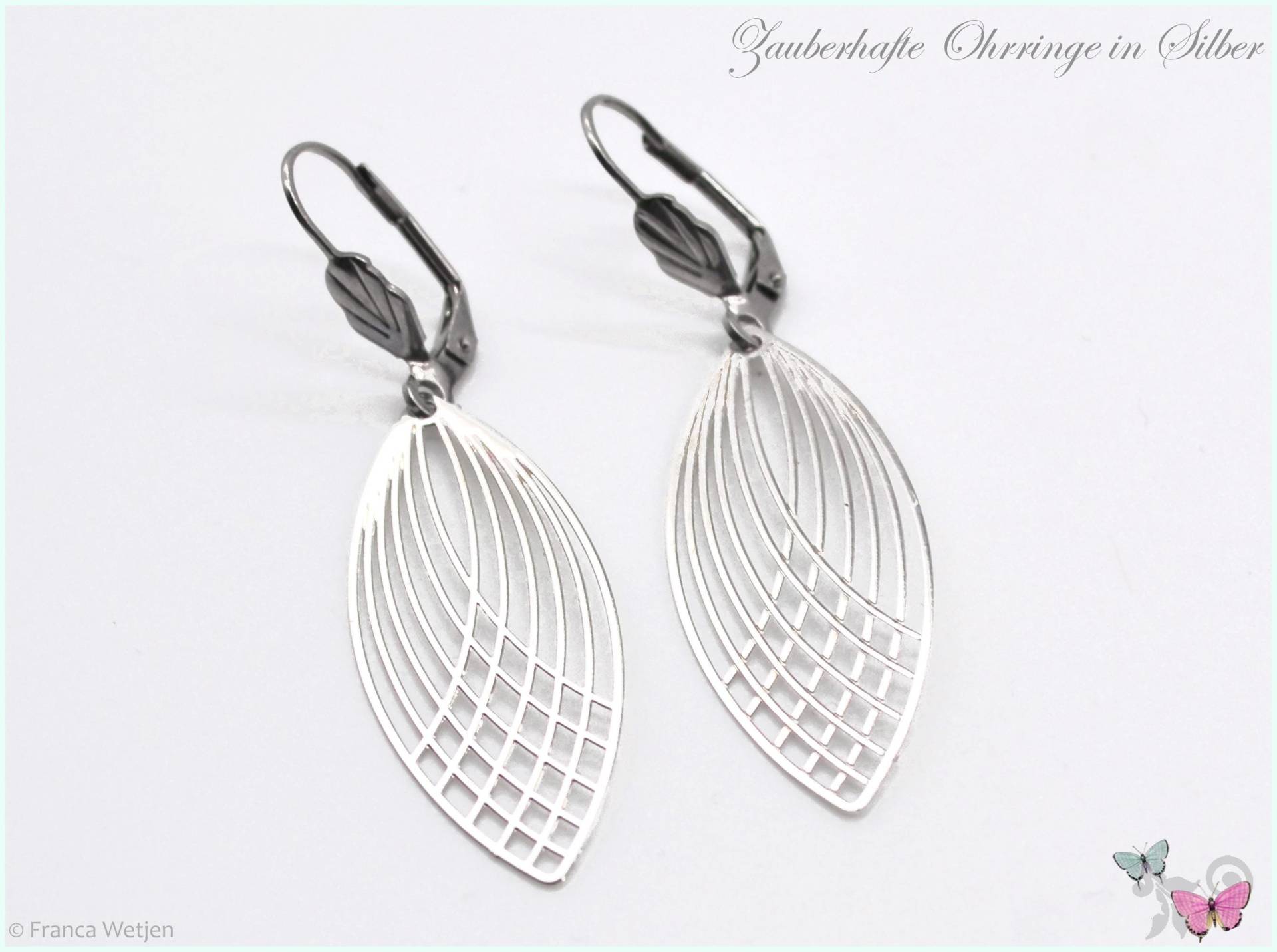 Ohrringe Ohrhänger Blatt Silber Dünn Filigran Leicht Metall Hängeohrringe Boho Verschließbar Edelstahl von VintagestyleEarrings