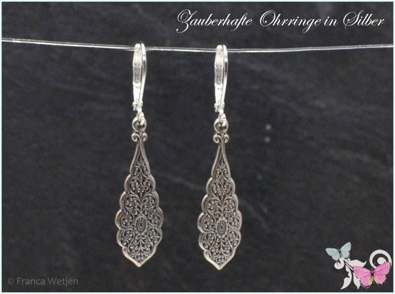 Silber Ohrhänger Ohrringe Hängend Hängeohrringe Versilbert Vintage Stil Art Deco Jugendstil Verschließbar Edelstahl von VintagestyleEarrings