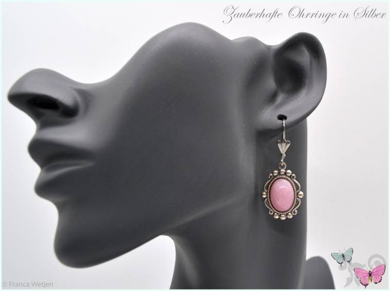 Silberohrringe Ohrhänger Ohrringe Silber Rosa Marmoriert Opak Vintage Style Glas Oval Jugendstil Art Deco Nostalgie von VintagestyleEarrings