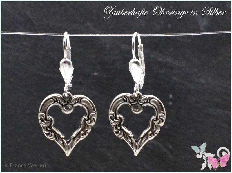Valentinstag Geschenk Herz Ohrhänger Silber Silberohrringe Hängeohrringe Versilbert Vintage Style Verschließbar Edelstahl Ohrringe von VintagestyleEarrings